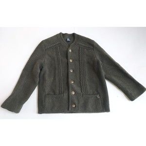 Manfred Wesenjak Tirol Australia Olive Boiled Wool Cardigan Sweater Women Size M